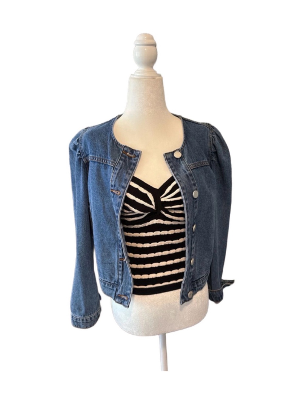 Miss Love Black and White Striped Twist Front Knit Tube Top - Size Small